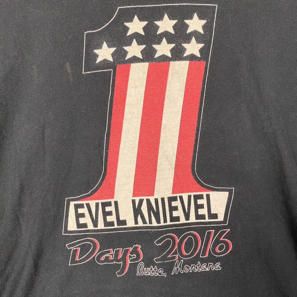 Evel Knievel T-Shirt Men M Black Print Retro Biker Motorcycle Y2K Style Dadcore